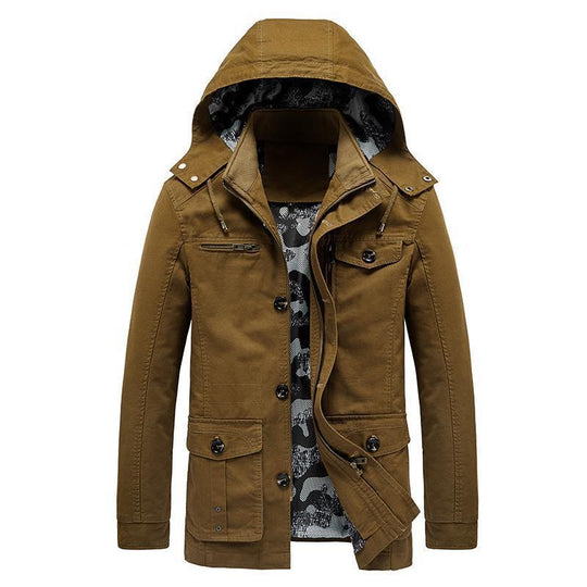 Herren Canvas-Fieldjacke mit Kapuze, multifunktionalen Taschen und Camouflage-Futter Shop Nory