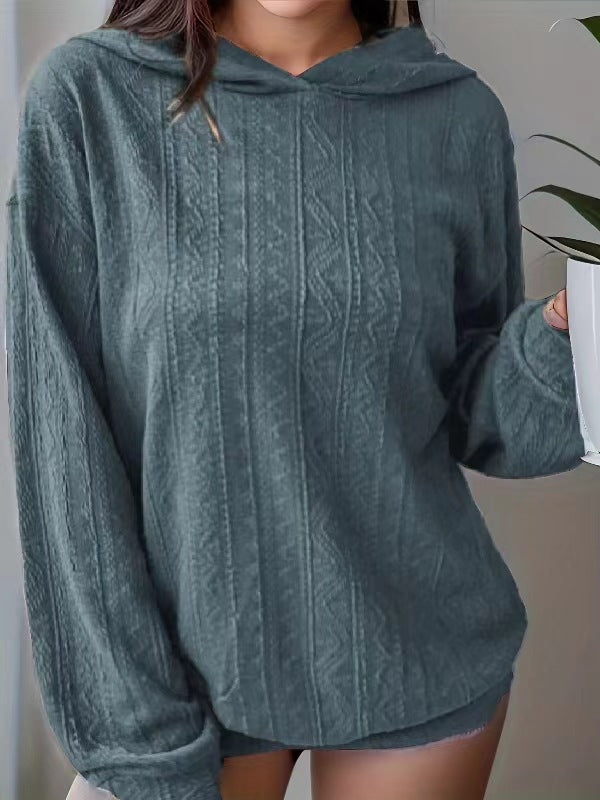 Damen Oversize Kapuzenpullover mit strukturierter Wellenoptik und Kängurutasche Shop Nory