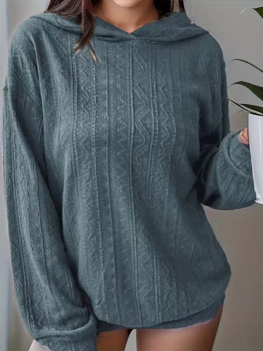 Damen Oversize Kapuzenpullover mit strukturierter Wellenoptik und Kängurutasche Shop Nory