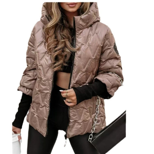 Damen nan kurze gesteppte Wattierte Steppjacke mit Hochkragen Wet-Look und Rippbündchen Shop Nory