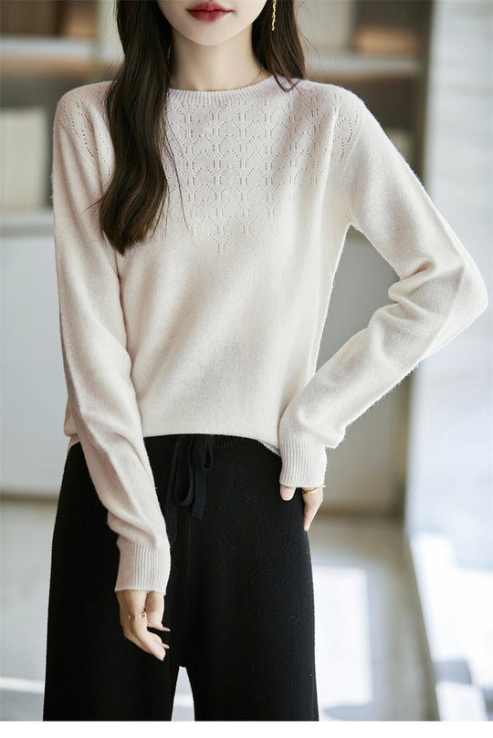 Damen Weicher Rundhalspullover im Kaschmir‑Look mit feinem Ajourmuster und anschmiegsamer Passform Shop Nory