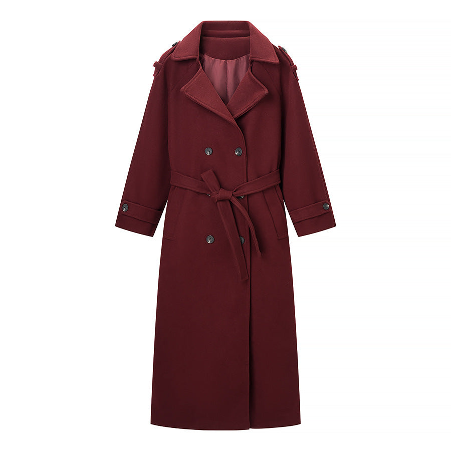 Damen Maxilanger Wollmix-Trenchcoat mit Schulterpasse, Bindegürtel und Krempelärmeln Shop Nory