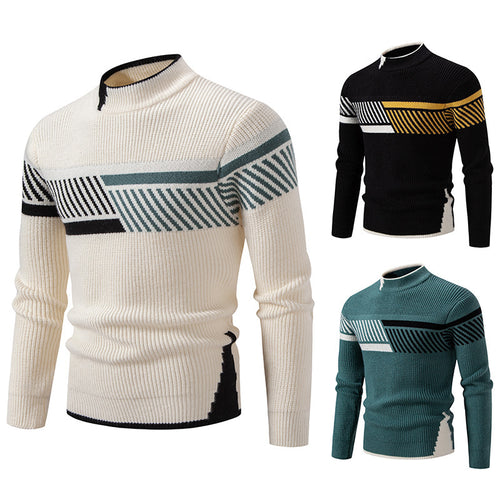 Herren gerippter Feinstrickpullover mit Stehkragen und kontrast-Blockdesign Shop Nory