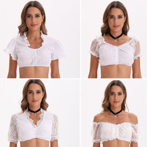 Damen nan bauchfreies Carmen Top mit geraffter Front und transparenten Puffärmeln Shop Nory