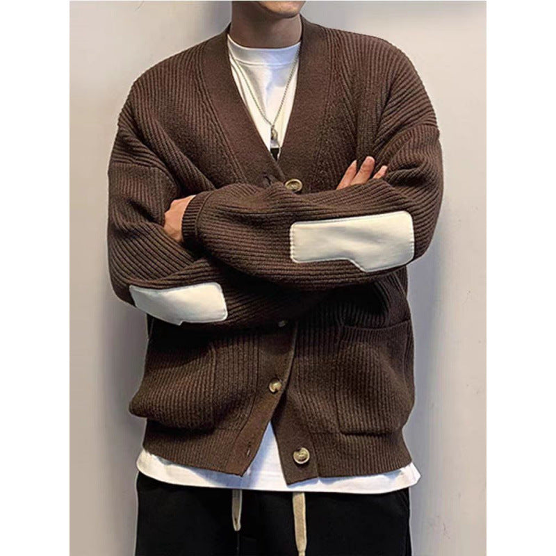 Herren Oversized Strickcardigan mit Ellenbogen-Patches und aufgesetzten Taschen Shop Nory