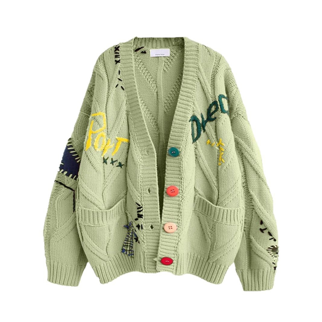 Damen Stylischer Strickcardigan mit bunten Knöpfen und aufwendigem Design