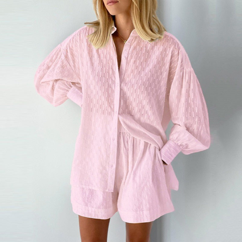 Damen modisches Kurzarm-Pyjama-Set mit strukturierter Oberflächenbeschaffenheit