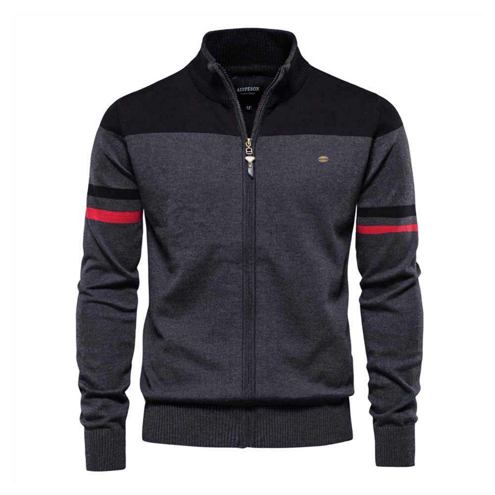 Herren sportliche Strickjacke mit hohem Kragen und Reißverschluss