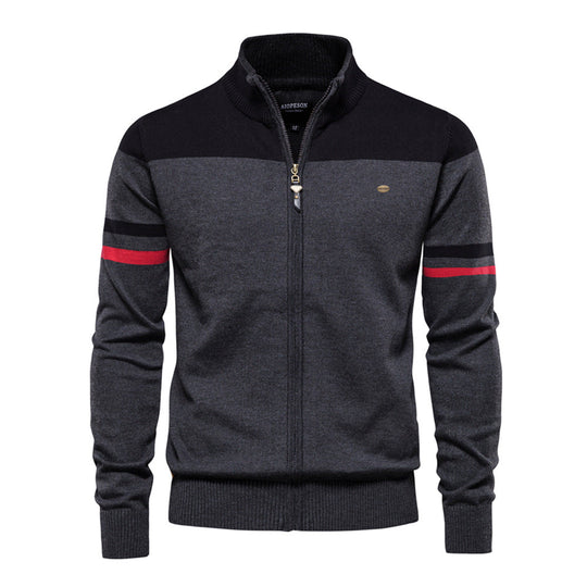 Herren sportliche Strickjacke mit hohem Kragen und Reißverschluss