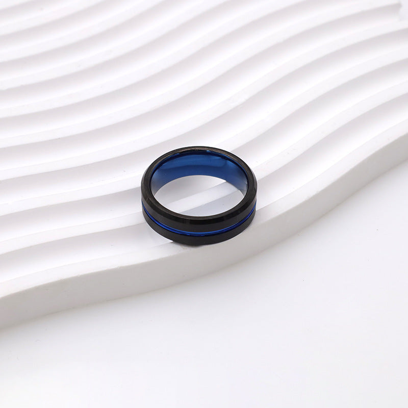 Herren Moderner Ring mit blauer Akzentlinie Shop Nory