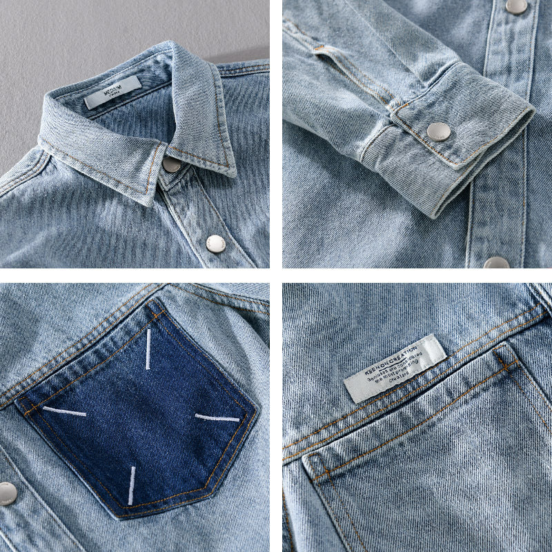 Herren Denim-Hemdjacke mit kontrastierter Brusttasche und Druckknopfverschluss Shop Nory