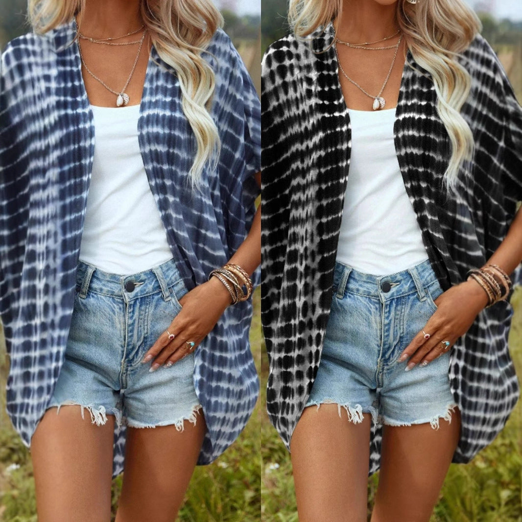 Damen Offener Leichter Kimono-Cardigan mit Batikmuster und Kurzarm Shop Nory