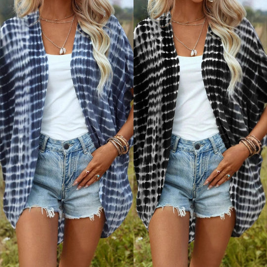 Damen Offener Leichter Kimono-Cardigan mit Batikmuster und Kurzarm Shop Nory