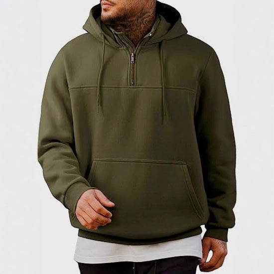Herren Kapuzenpullover mit halbem Reißverschluss, Kängurutasche und gerippten Bündchen Shop Nory
