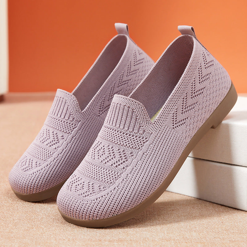 Damen Komfortable Strick-Slipper mit elastischem Einstieg und rutschfester Sohle