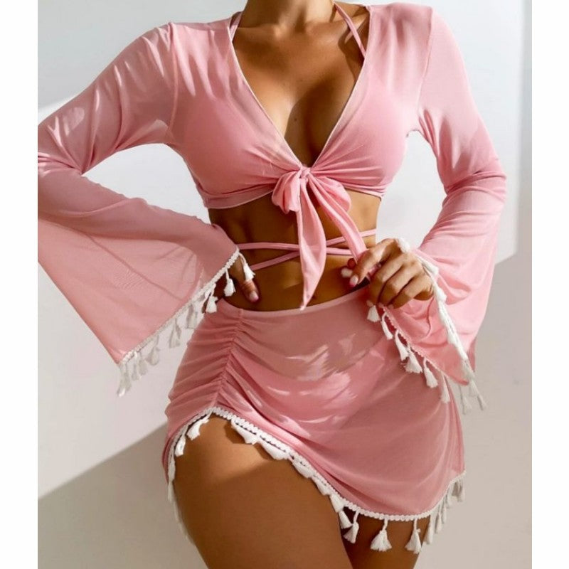 Damen Set aus luftiger Bluse mit langen Ärmeln und Taillenslip