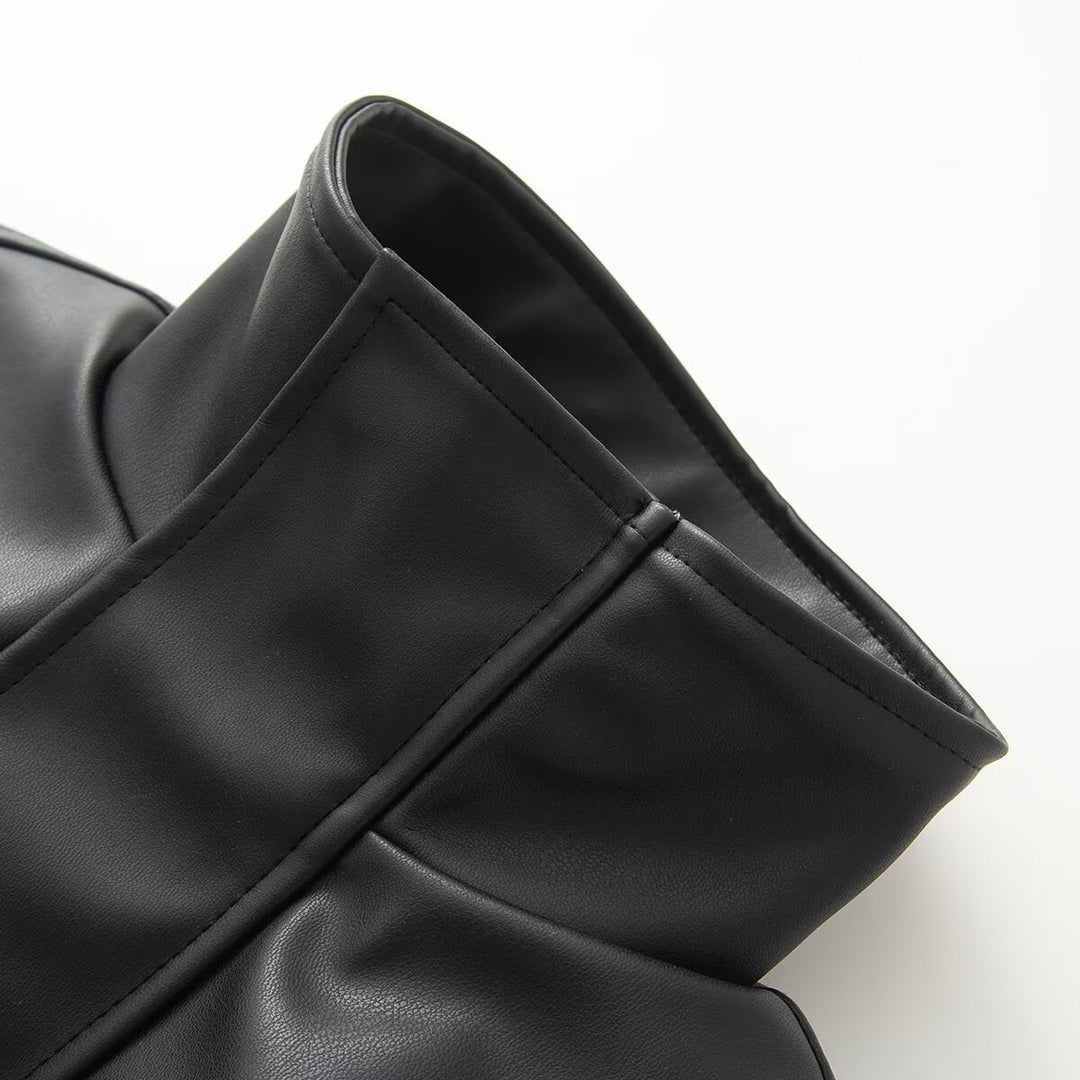 Damen Gekürzte Kunstleder-Jacke mit Stehkragen und taillierten Teilungsnähten Shop Nory