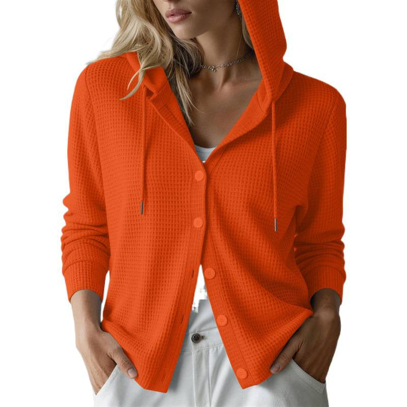Damen Kapuzen-Strickjacke mit Waffelstruktur und Knopfleiste Shop Nory