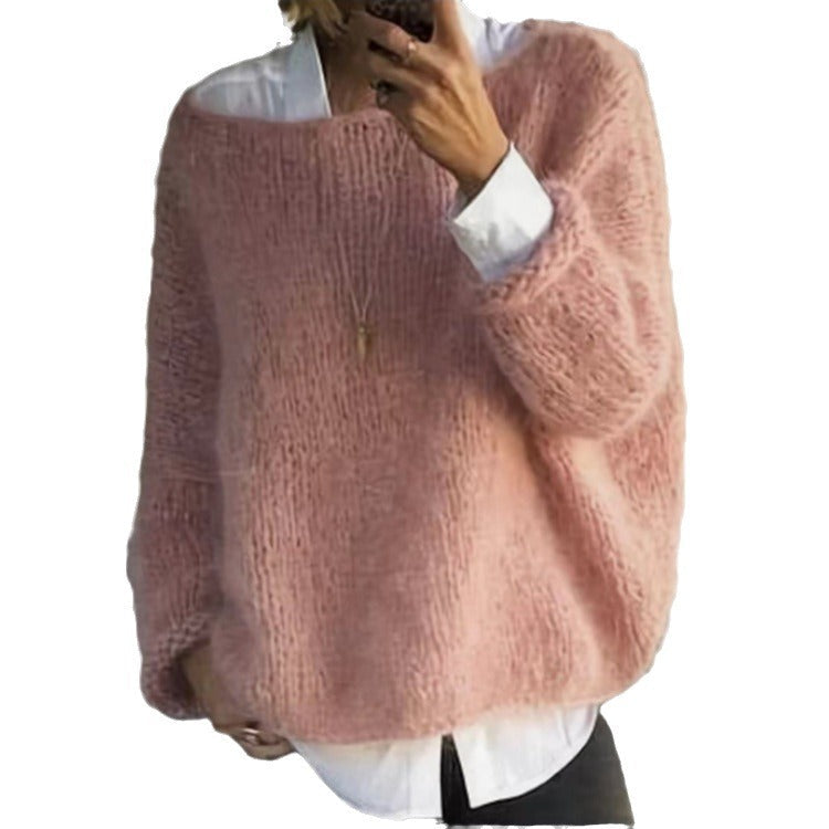Damen Kuscheliger Oversized Pullover mit U-Boot-Ausschnitt