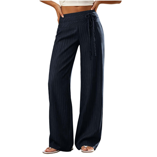 Damen Weite High-Waist Palazzo-Hose mit Streifenmuster und Bindegürtel Shop Nory