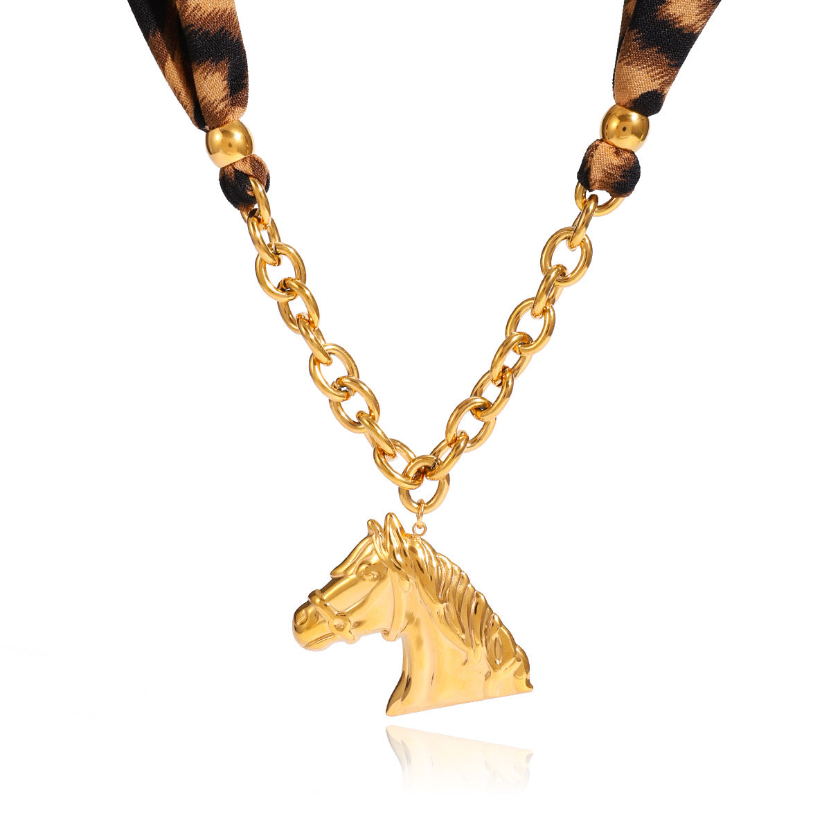 Damen Halskette mit ungewöhnlichem Pferdeanhänger und stylischem Leoprint-Shop Nory