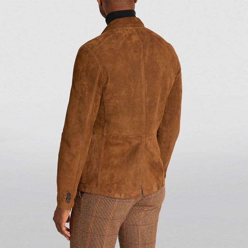 Herren Tailliertes Wildleder-Sakko mit aufgesetzten Taschen und Ein-Knopf-Verschluss Shop Nory