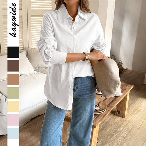 Damen nan oversized Leinen-Hemdbluse mit kastigem Schnitt und verdeckter Knopfleiste Shop Nory