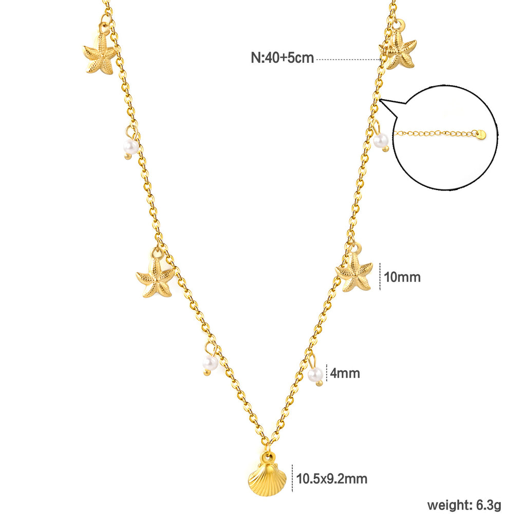 Damen Halskette mit maritimen Muscheln und Sternenanhängern Shop Nory