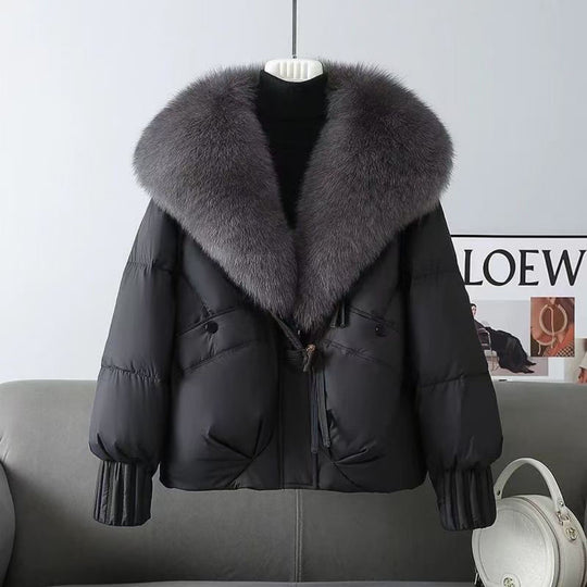 Damen nan kurze wattierte Steppjacke mit voluminösem Kunstfellkragen und Taillenzug Shop Nory