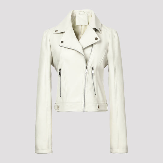 Damen Kurz geschnittene taillierte Bikerjacke aus Nappaleder mit asymmetrischem Reißverschluss Shop Nory