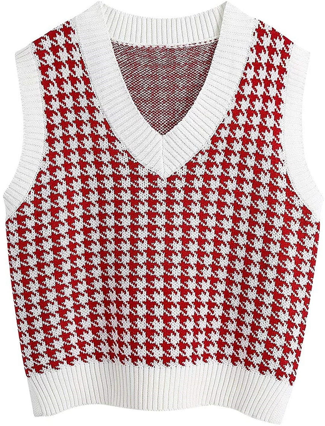 Damen ärmellose Strickweste mit modernem Hahnentrittmuster