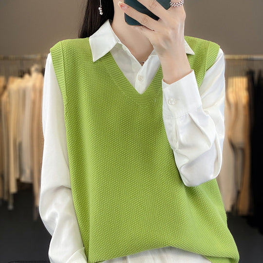 Damen Oversize Strickweste mit tiefem V‑Ausschnitt und feiner Struktur Shop Nory