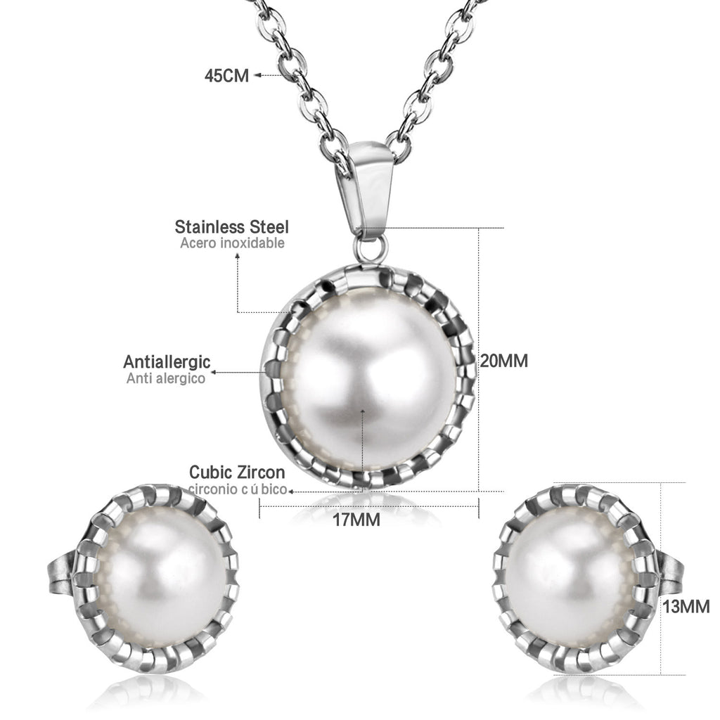 Damen Schmuckset mit Edelstahl-Halskette und elegantem Perlen-Aanhänger Shop Nory