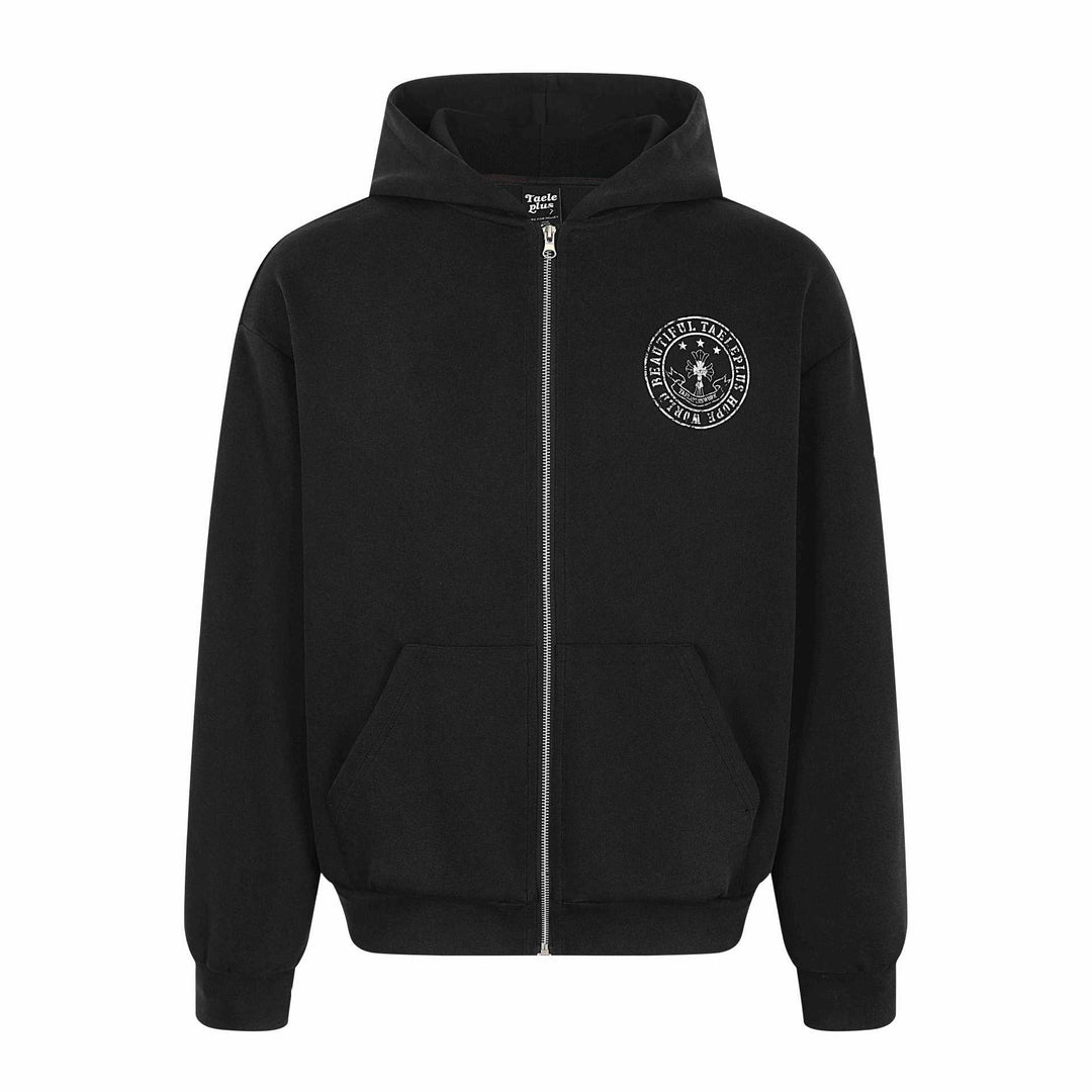 Unisex Kapuzen-Zipjacke im Oversize-Boxy-Schnitt mit Brustemblem Shop Nory