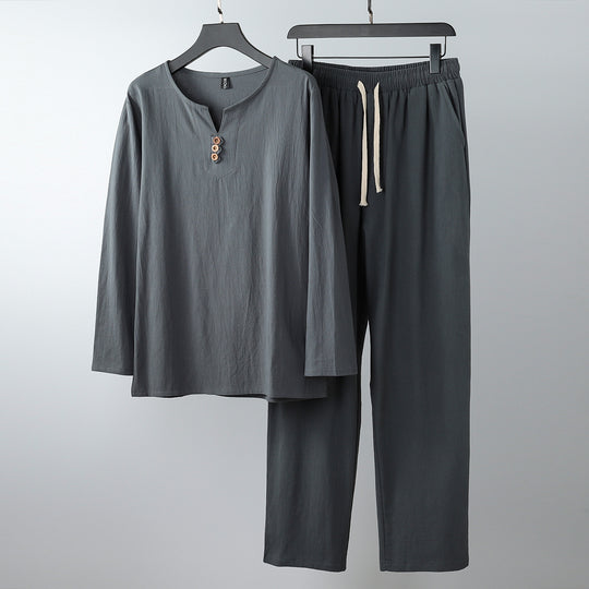 Damen Komfortables Baumwoll-Loungewear-Set mit Henley-Ausschnitt und Kordelbundhose Shop Nory
