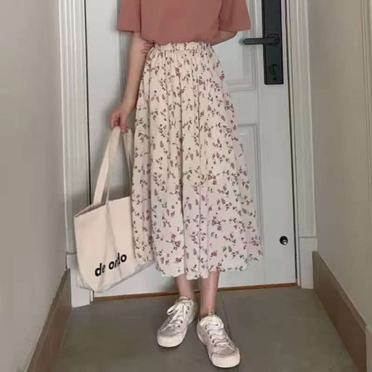 Damen Midirock mit floralem Print, taillenbetonter Rüschen-Bund und leichter Plissée-Qualität Shop Nory