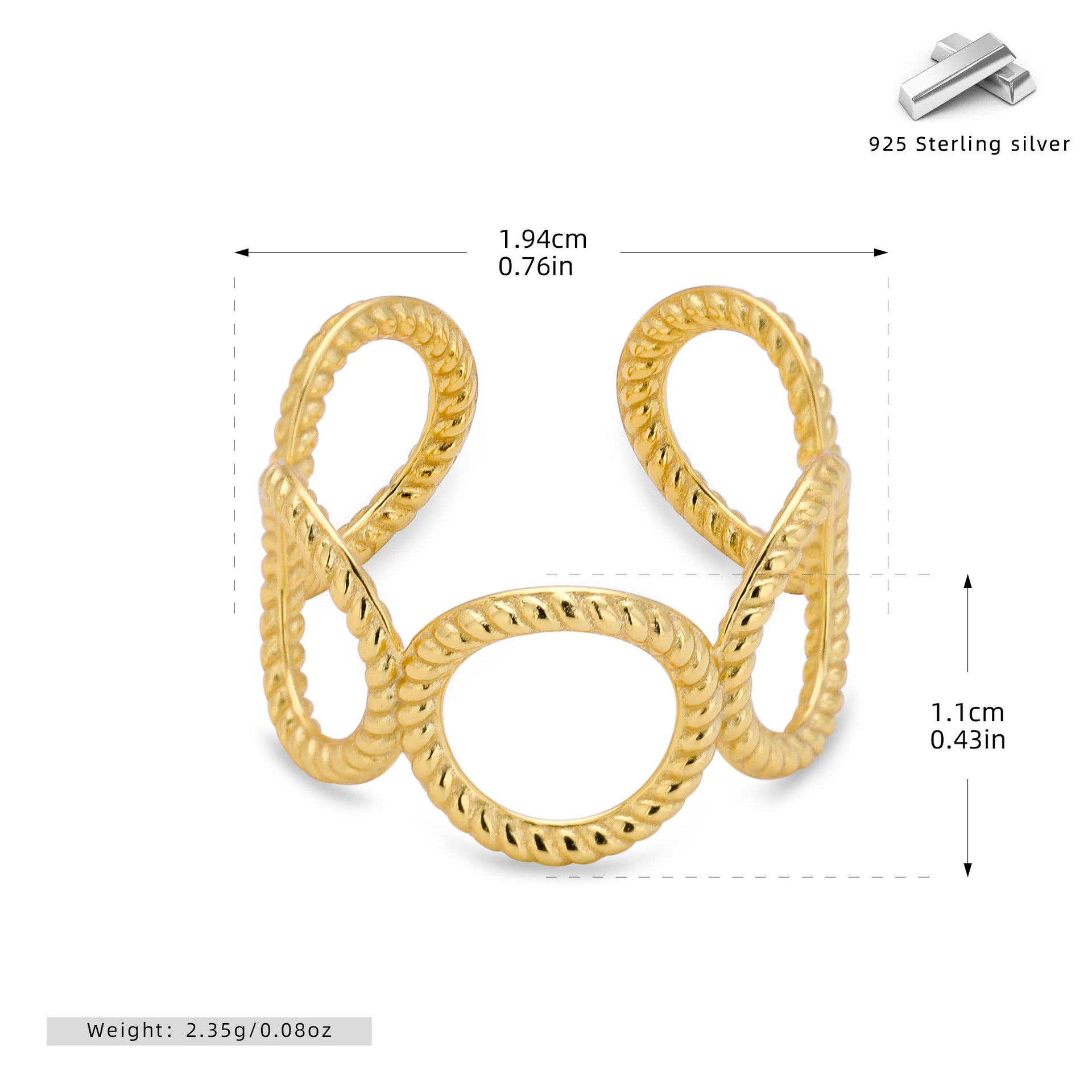 Damen Offener Ring aus 925 Sterlingsilber mit elegantem Design Shop Nory