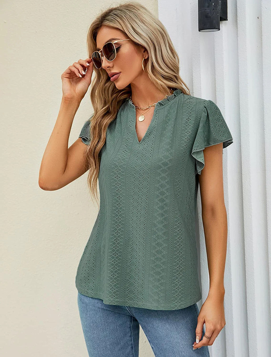 Damen luftige Bluse mit Spitzendetail