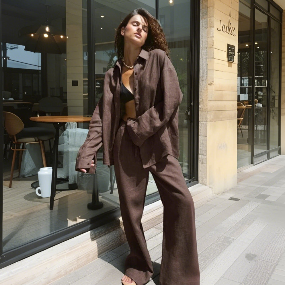 Damen Bequemer Leinen-Loungewear-Anzug