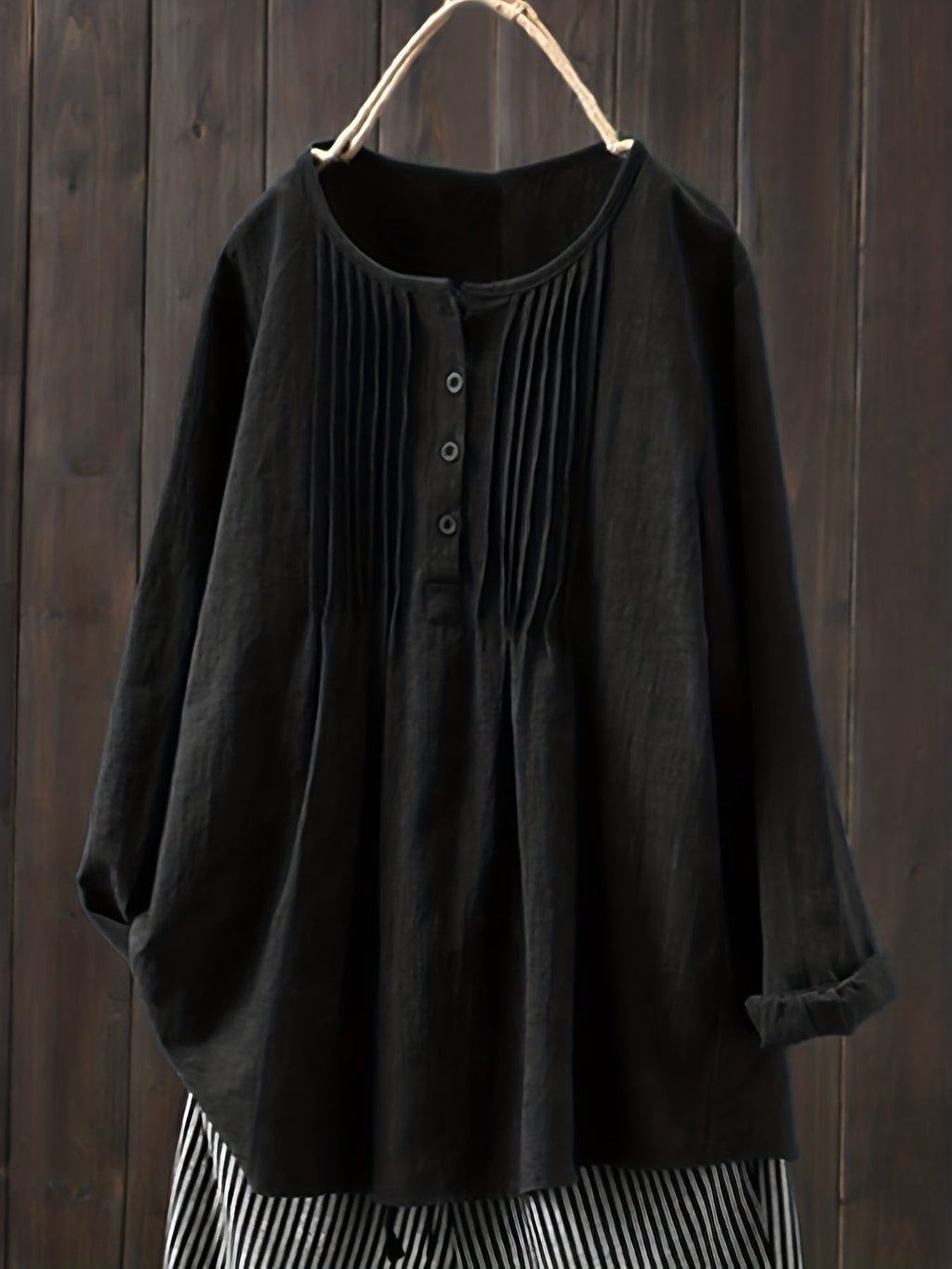 Damen Bluse mit Falten und Knopfleiste Shopnory
