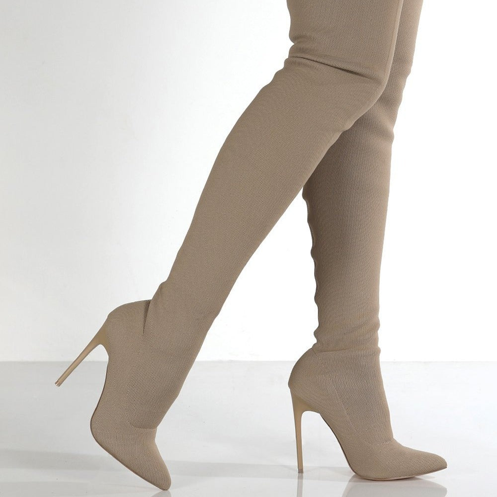 Damen Overknee-Stretch-Strickstiefel mit spitz zulaufender Schuhspitze Shop Nory