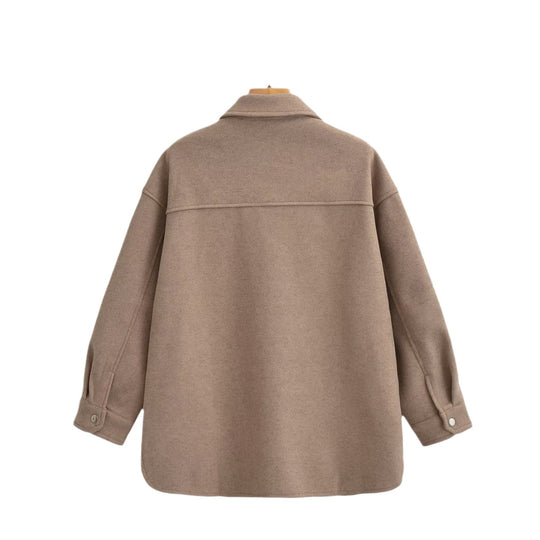 Damen Oversized Teddy-Hemdjacke mit Druckknopfverschlüssen und aufgesetzten Brusttaschen Shop Nory