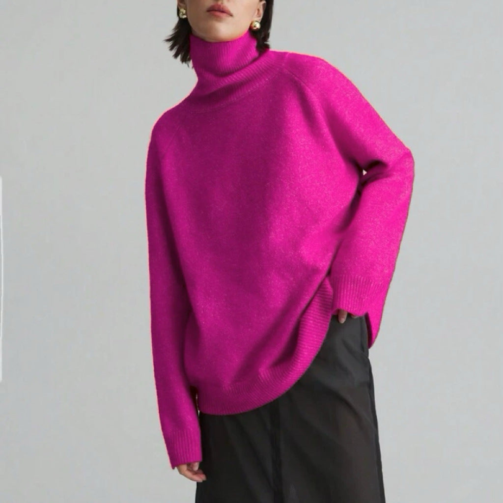 Damen Oversize Rollkragen-Feinstrickpullover mit Raglanärmeln und seitlichen Schlitzen Shop Nory