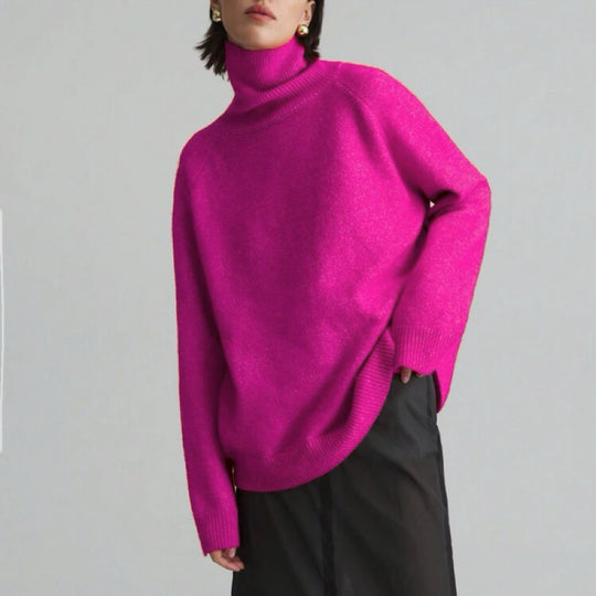 Damen Oversize Rollkragen-Feinstrickpullover mit Raglanärmeln und seitlichen Schlitzen Shop Nory