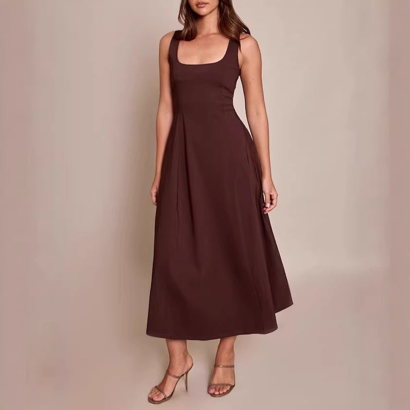 Damen Midikleid mit quadratischem Ausschnitt und weitem Rock
