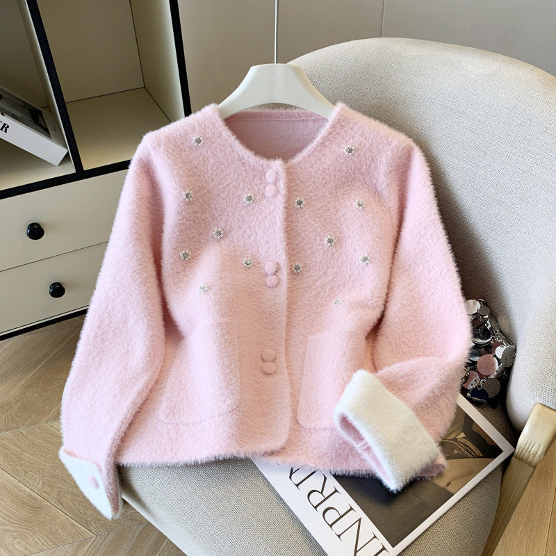 Damen Eleganter Strickjacke mit Perlen-Details Shop Nory
