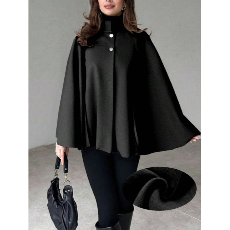 Damen Cape-Mantel mit Stehkragen, fließender A-Linie und verdeckter Knopfleiste Shop Nory