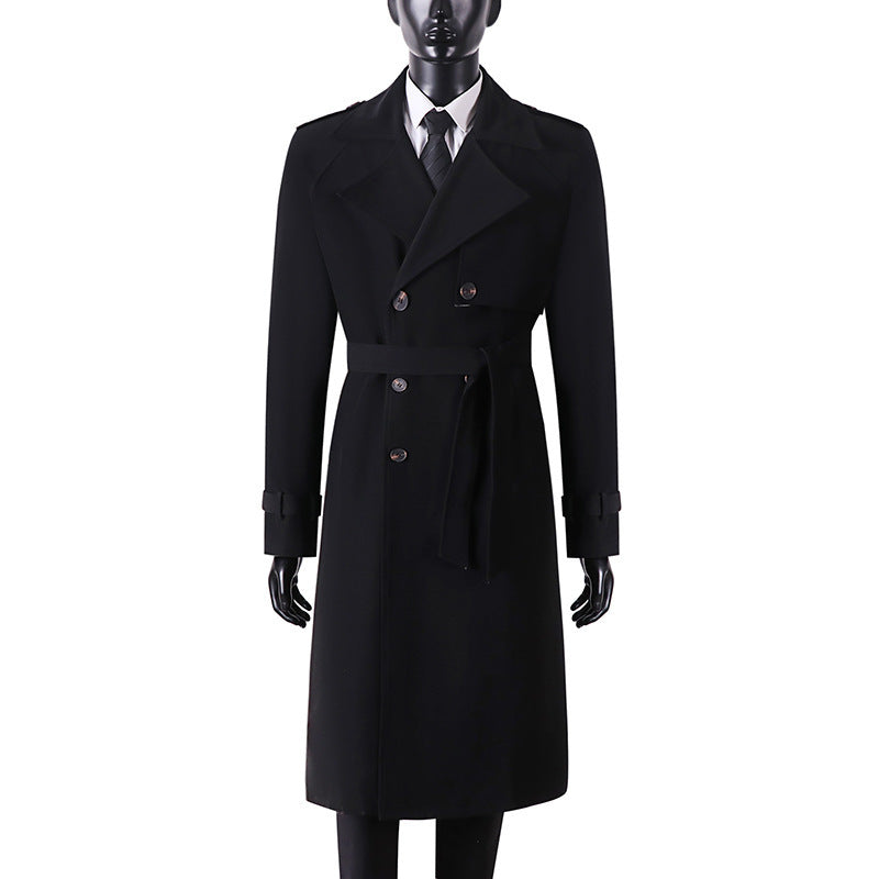 Herren Langer Minimalistischer Trenchcoat mit Sturmklappe Taillengürtel und verstellbaren Manschetten Shop Nory