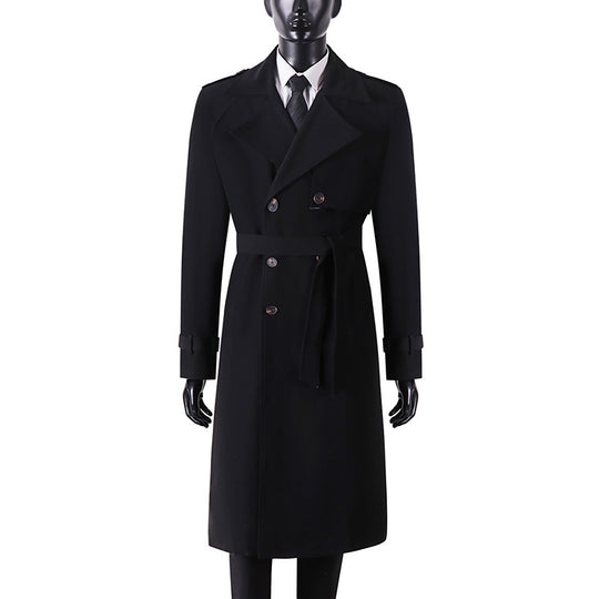 Herren Langer Minimalistischer Trenchcoat mit Sturmklappe Taillengürtel und verstellbaren Manschetten Shop Nory