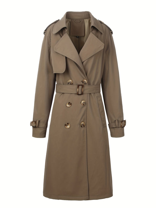 Damen Langer Doppelreihiger Trenchcoat mit Taillengürtel und Epauletten Shop Nory